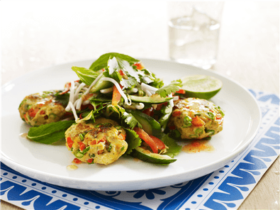 Thai fish cakes with crunchy salad recipe image